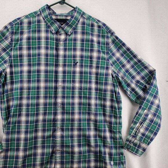American Eagle Outfitters Shirt Mens Blue Plaid 100% Cotton Size Extra Large - Picture 5 of 12